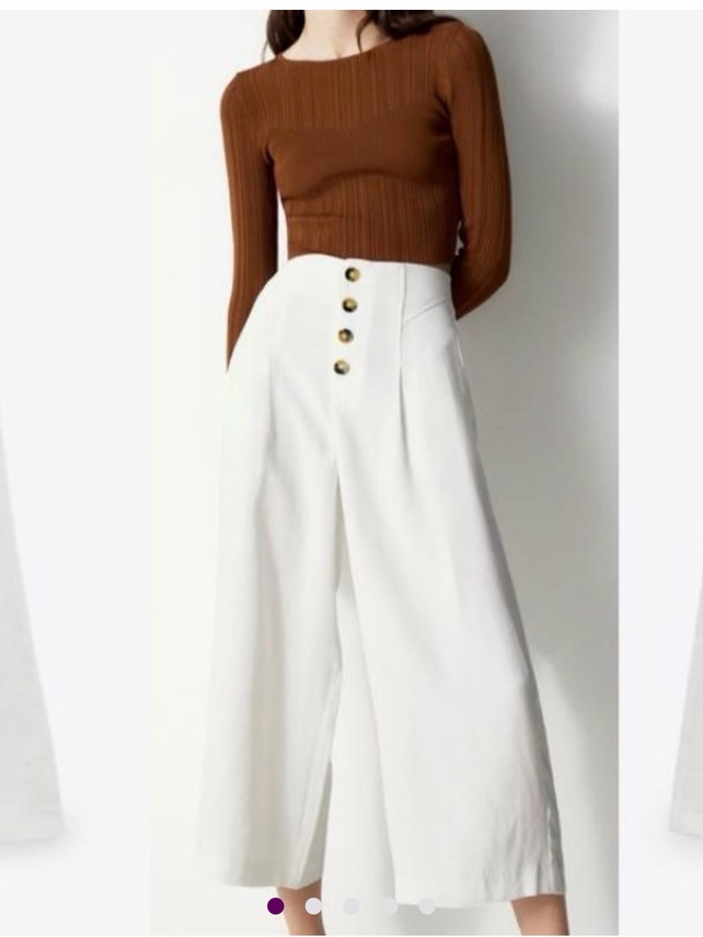 Zara White High-Waist Wide Leg Culotte Pants with Button Front